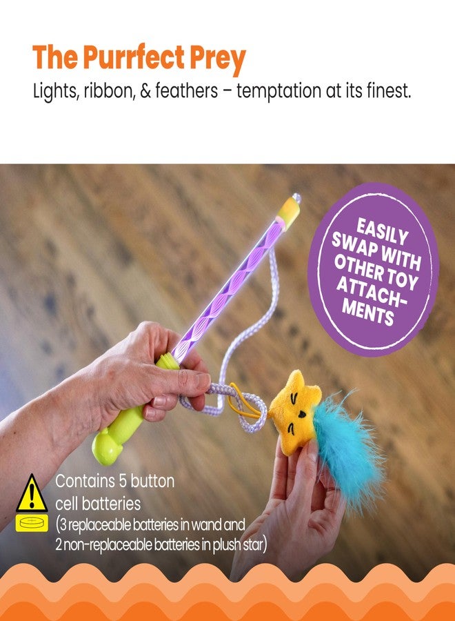 Catstages Twinkle Star Light Up Cat Wand Toy with LED Color-Changing Lights, Feathers & Ribbon Plush Star Attachment, Interactive Flirt Pole for Indoor Cats & Kittens - Image 4